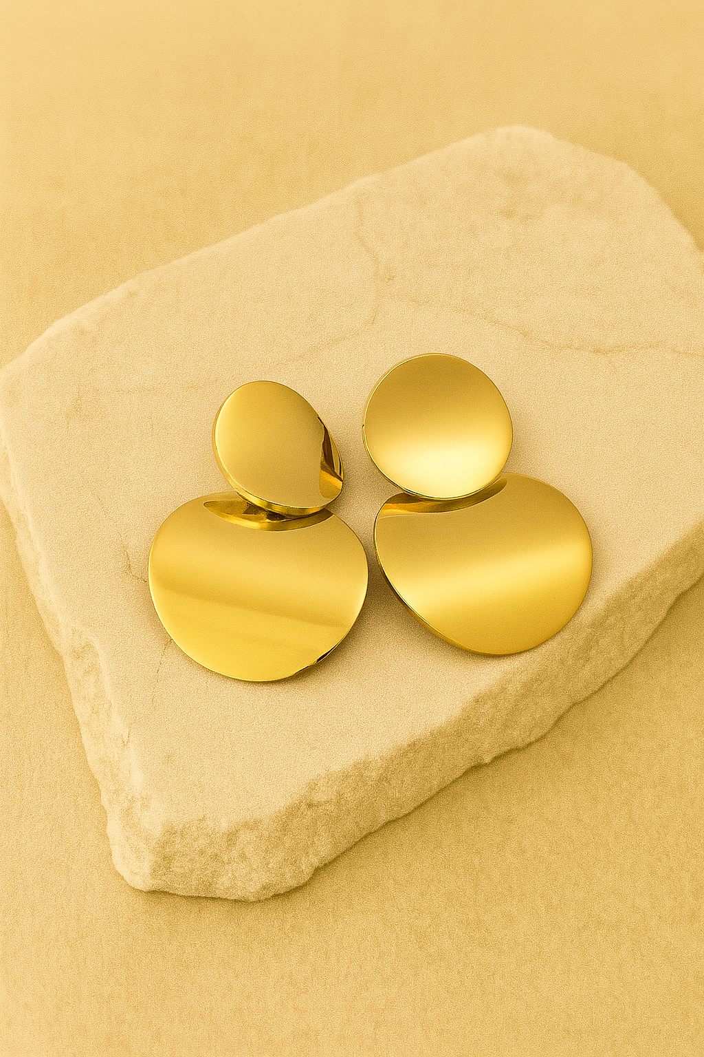 Minimalist Gold Statement Earrings | Modern Geometric Double Disc Design LE1028