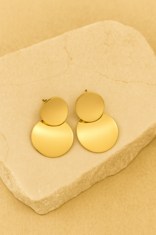 Minimalist Gold Statement Earrings | Modern Geometric Double Disc Design LE1028