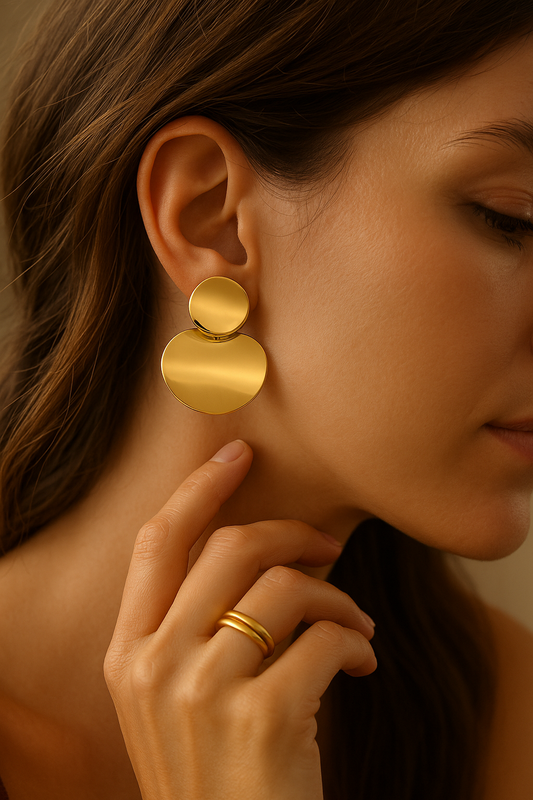 Minimalist Gold Statement Earrings | Modern Geometric Double Disc Design LE1028
