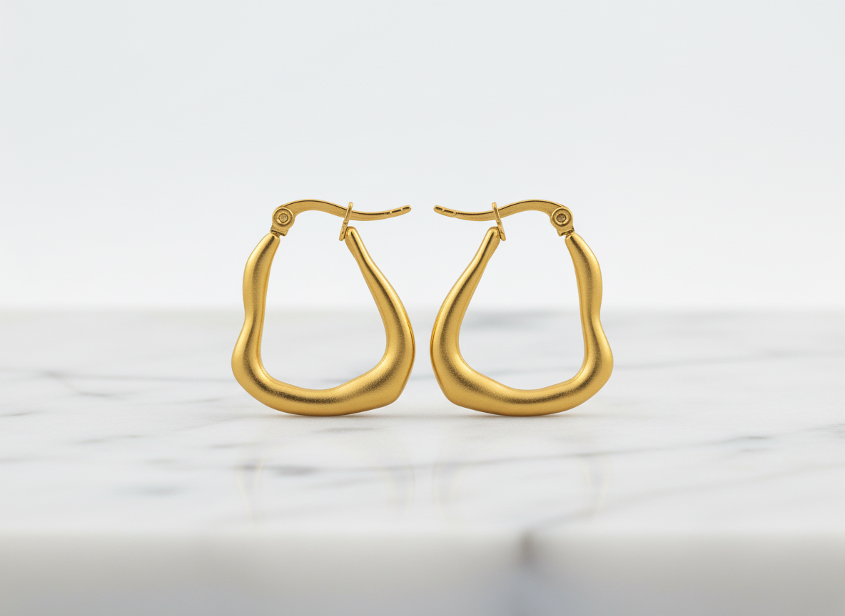 Modern Abstract Gold Hoop Earrings – Matte Finish Geometric Hoops LE10309