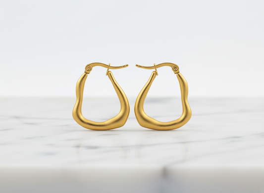 Modern Abstract Gold Hoop Earrings – Matte Finish Geometric Hoops LE10309