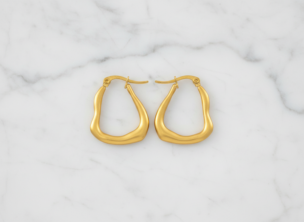Modern Abstract Gold Hoop Earrings – Matte Finish Geometric Hoops LE10309