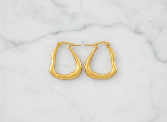 Modern Abstract Gold Hoop Earrings – Matte Finish Geometric Hoops LE10309