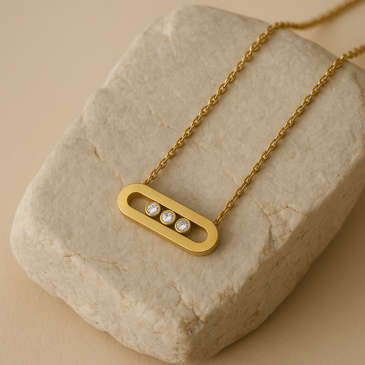 Modern Bar Necklace Gold Vermeil with Three Floating Stones  Minimalist Jewelry LN10105
