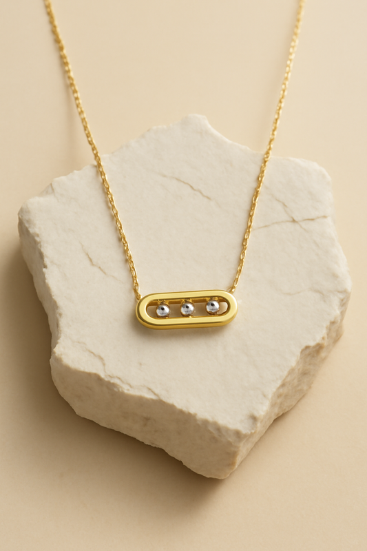 Modern Bar Necklace Gold Vermeil with Three Floating Stones  Minimalist Jewelry LN10105