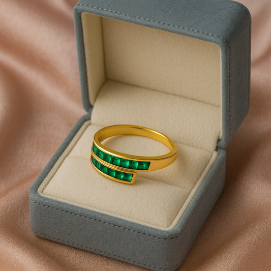 Modern Gold Ring with Emerald Green Stones LR10101