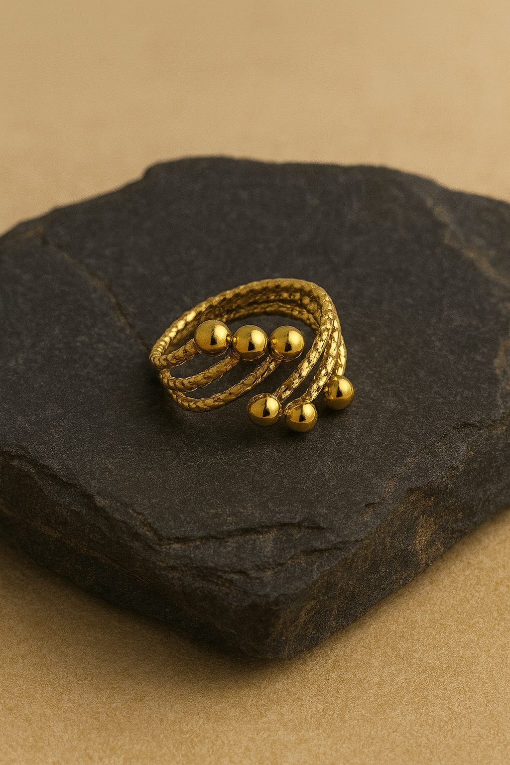 Multi Strand Beaded Orbit Ring in Gold LR10173