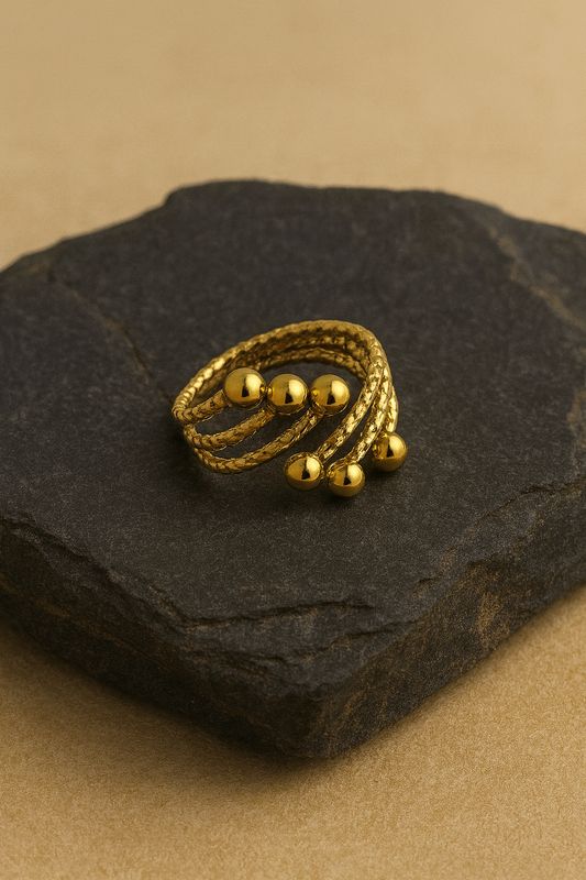 Multi Strand Beaded Orbit Ring in Gold LR10173