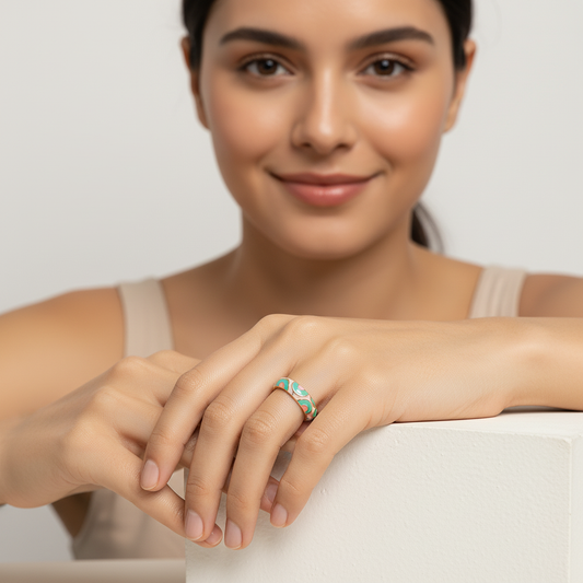 Pastel Enamel & Gold Adjustable Ring in Pink and Mint LR10214