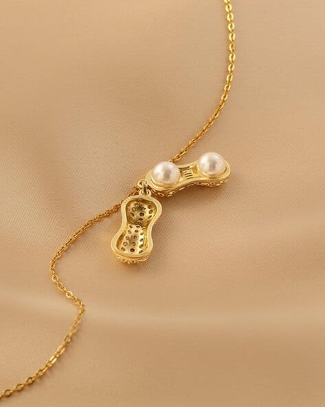 Peanut Pendant Necklace  Gold Vermeil with Pearls & CZ Crystals  Symbol of Luck & Love LN10102