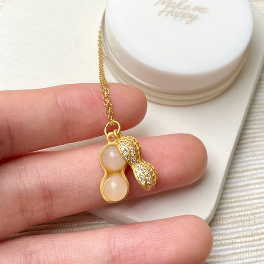 Peanut Pendant Necklace  Gold Vermeil with Pearls & CZ Crystals  Symbol of Luck & Love LN10102