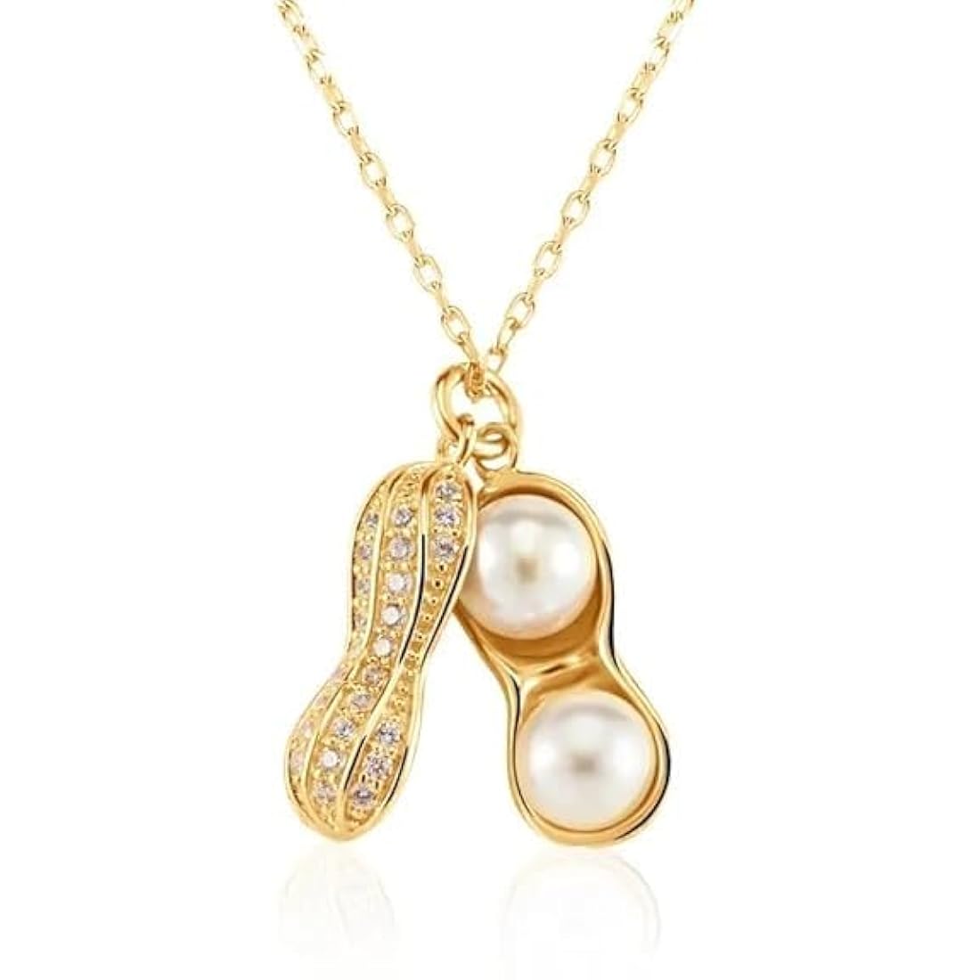 Peanut Pendant Necklace  Gold Vermeil with Pearls & CZ Crystals  Symbol of Luck & Love LN10102