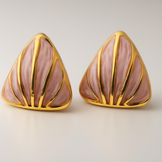 Pink Enamel Gold Triangle Stud Earrings LE10180
