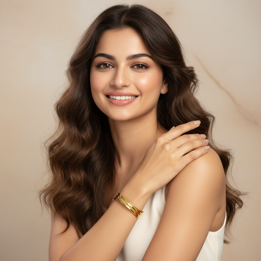 Polished Gold Open Cuff Bracelet – Minimalist Sculpted Bangle for Everyday Elegance LB10180