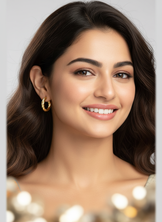 Polished Twisted Gold Hoop Earrings – Classic Round Design with Modern Shine LE10317