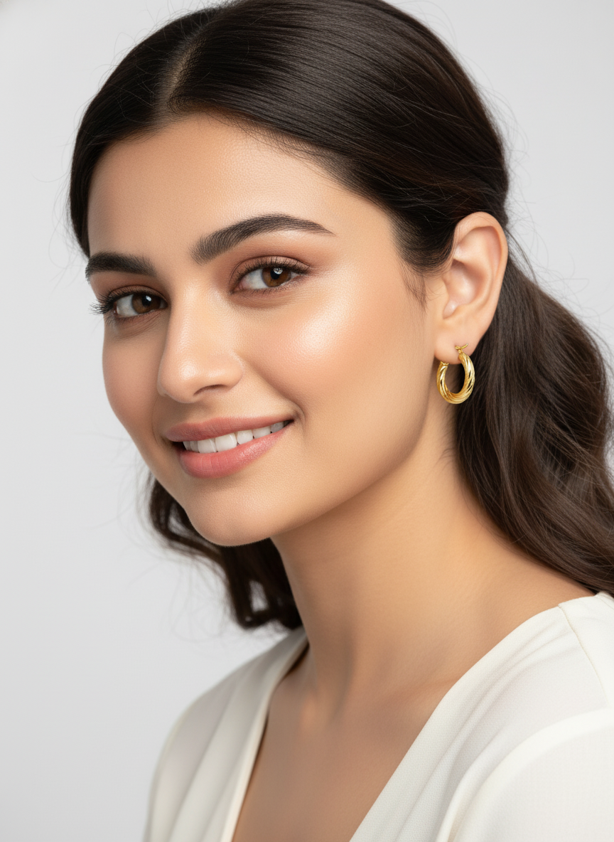 Polished Twisted Gold Hoop Earrings – Classic Round Design with Modern Shine LE10317