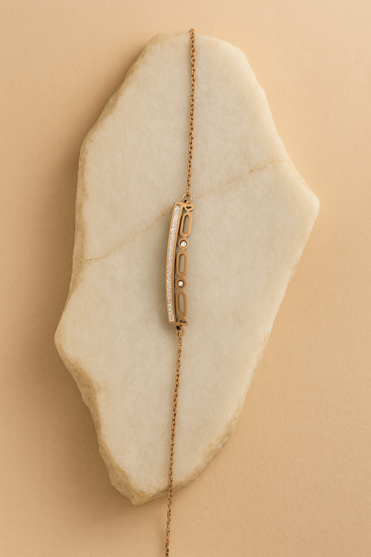 Rose Gold Bracelet – Modern Geometric Bar Design with Diamond Accents for Women LB10068
