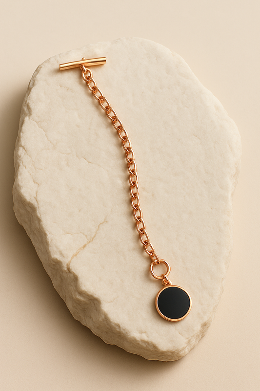 Rose Gold Chain Bracelet with Black Enamel Pendant  Modern Toggle Clasp Jewelry LB10084