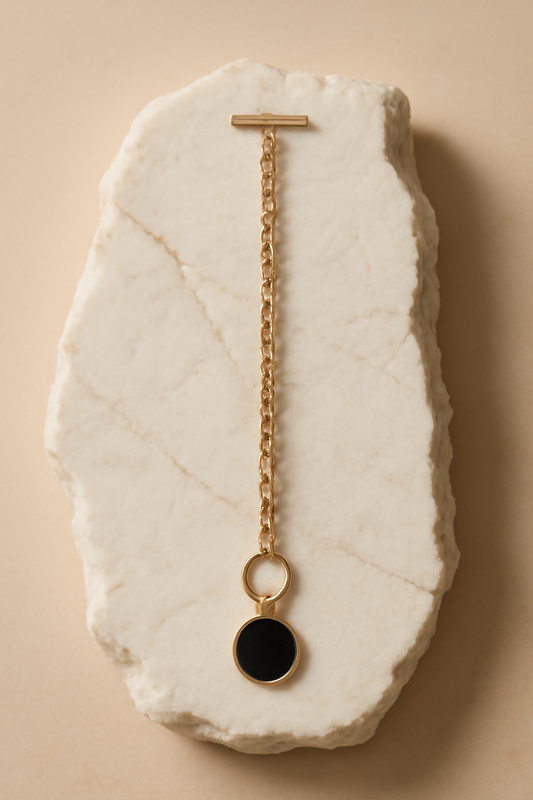 Rose Gold Chain Bracelet with Black Enamel Pendant  Modern Toggle Clasp Jewelry LB10084