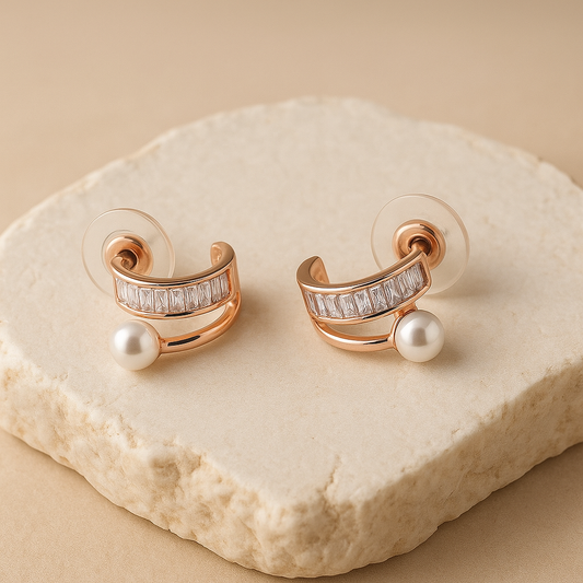 Rose Gold Pearl Curve Stud Earrings LE10185