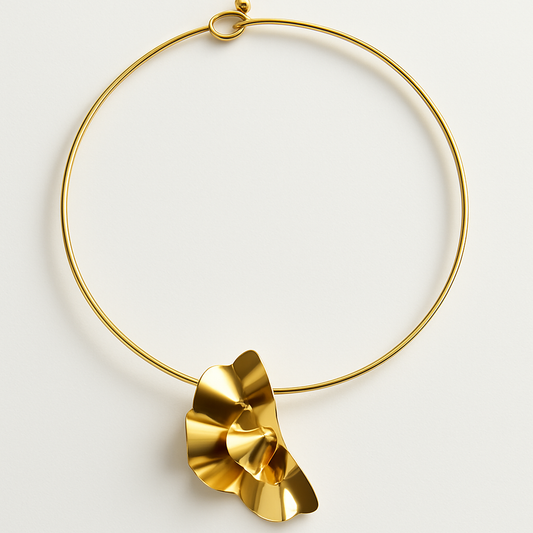 Sculptural Gold Flower Choker Gold Vermeil Statement Necklace  Modern Art Jewelry LN10114
