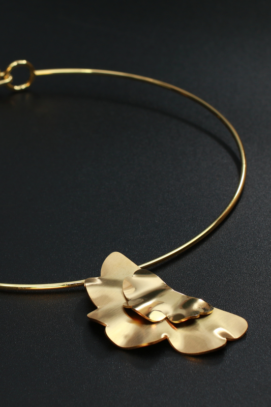 Sculptural Gold Flower Choker Gold Vermeil Statement Necklace  Modern Art Jewelry LN10114