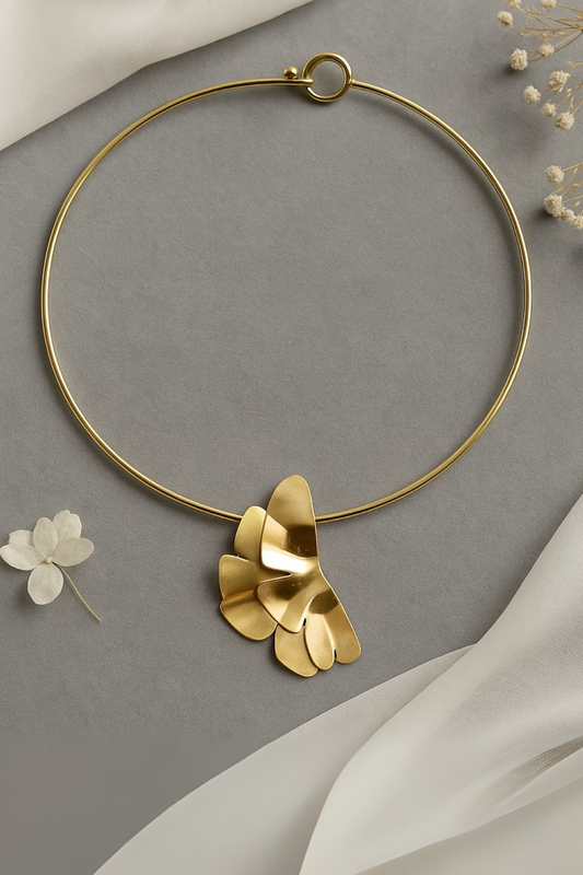 Sculptural Gold Flower Choker Gold Vermeil Statement Necklace  Modern Art Jewelry LN10114