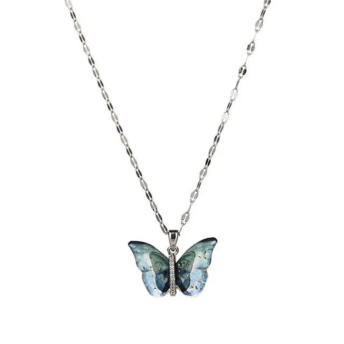 Silver Butterfly Pendant Necklace – Elegant Blue Crystal Charm LN10317