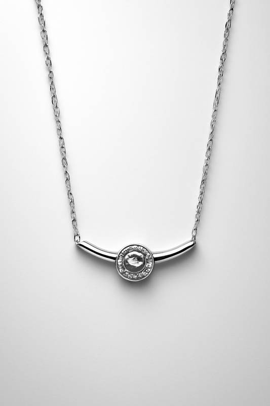 Silver Circle Pendant Necklace – Minimalist Crystal Accent Jewelry for Women LN10154
