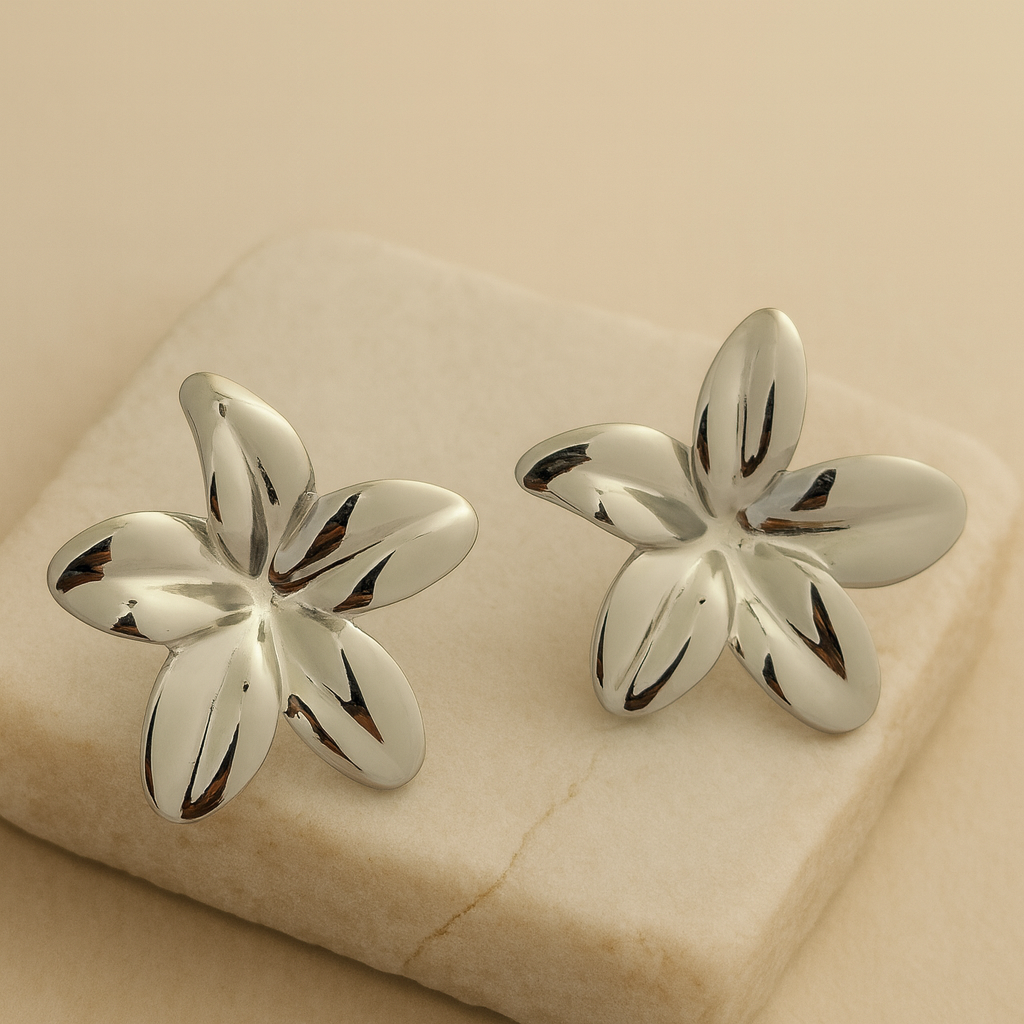 Silver Five‑Petal Flower Stud Earrings LE10228
