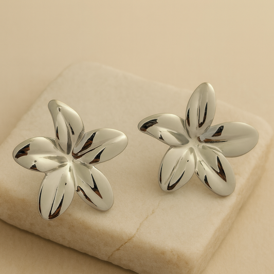 Silver Five‑Petal Flower Stud Earrings LE10228