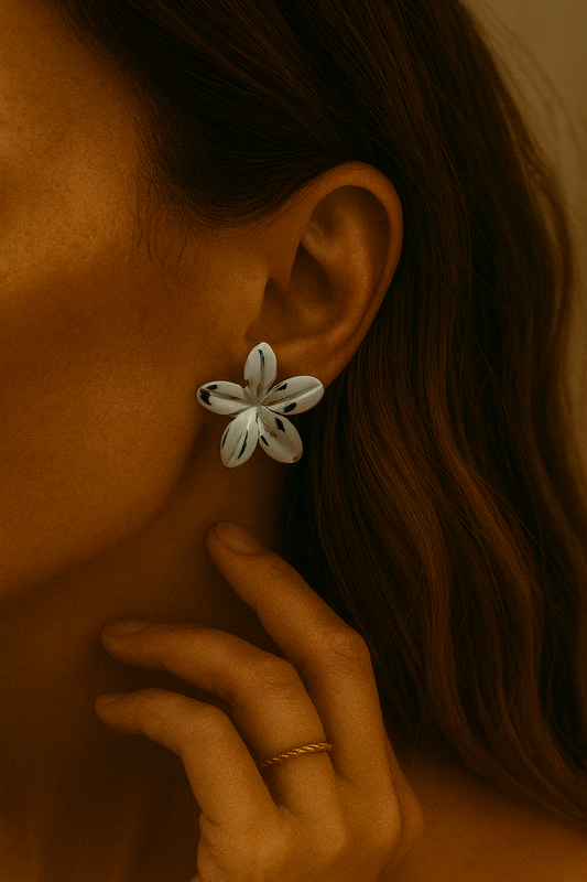 Silver Five‑Petal Flower Stud Earrings LE10228