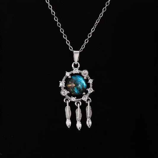 Silver Galaxy Dreamcatcher Pendant Necklace LN101077