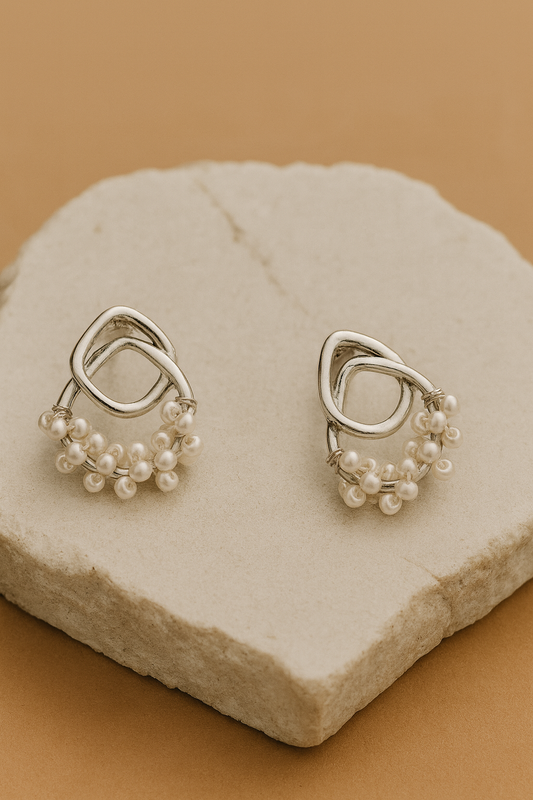 Silver Geometric Pearl Cluster Studs LE10213