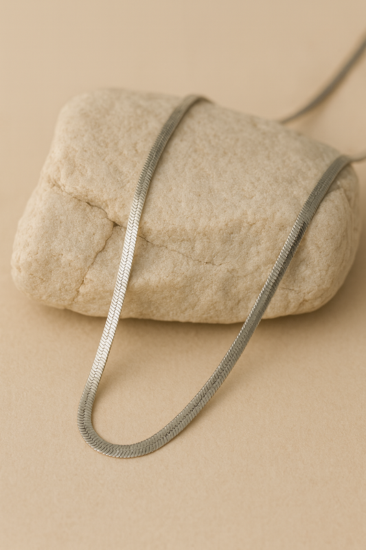 Silver Herringbone Chain Necklace Flat Snake Chain  Minimalist Jewelry LN10112