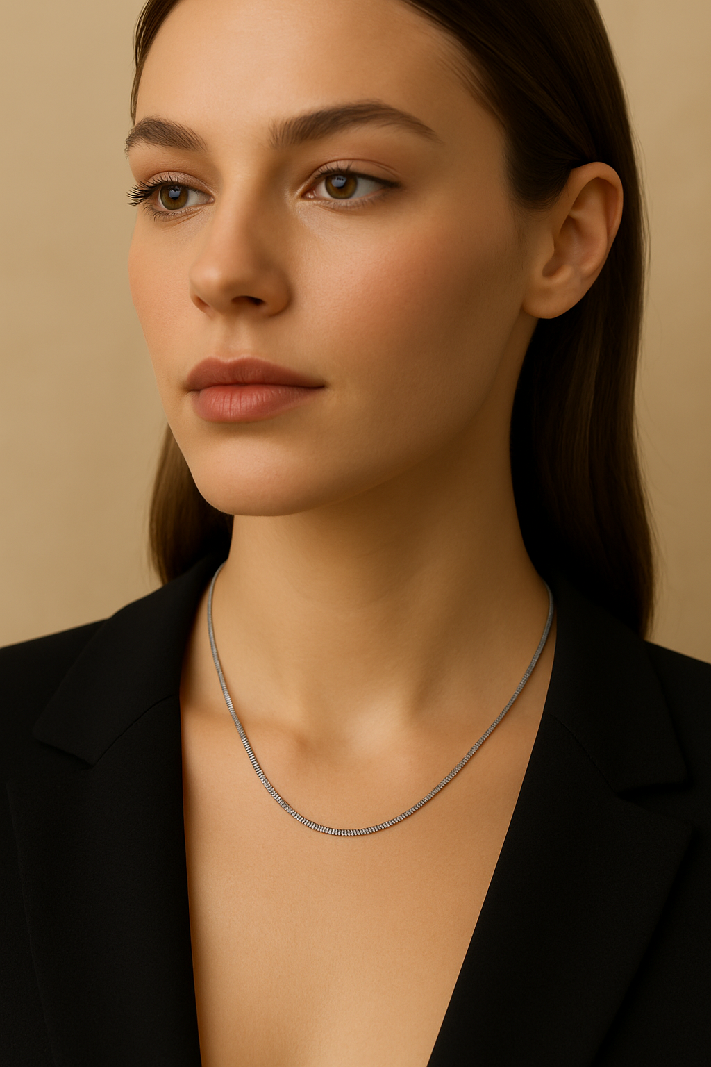 Silver Herringbone Chain Necklace Flat Snake Chain  Minimalist Jewelry LN10112