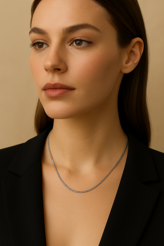 Silver Herringbone Chain Necklace Flat Snake Chain  Minimalist Jewelry LN10112