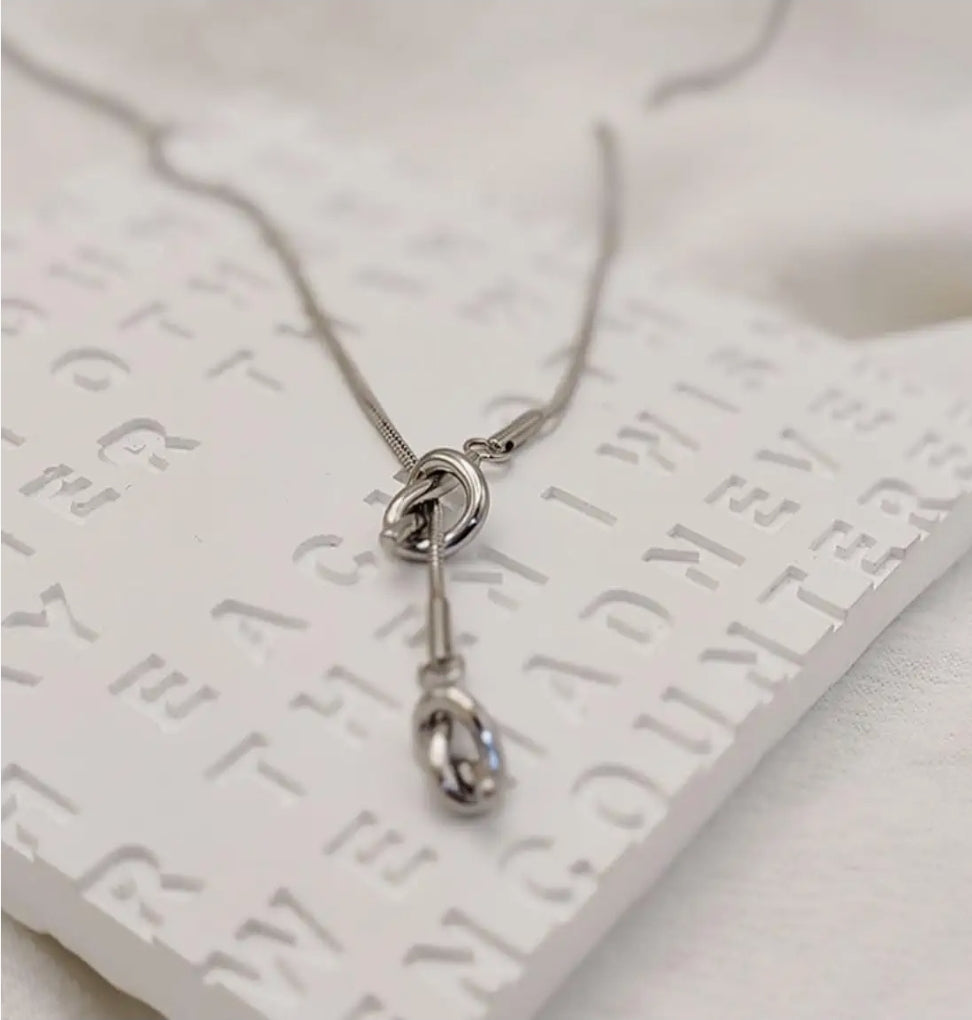 Silver Knot Lariat Necklace Y Necklace  Minimalist Modern Jewelry LN10117
