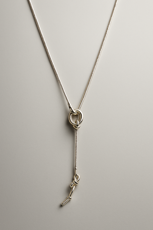 Silver Knot Lariat Necklace Y Necklace  Minimalist Modern Jewelry LN10117