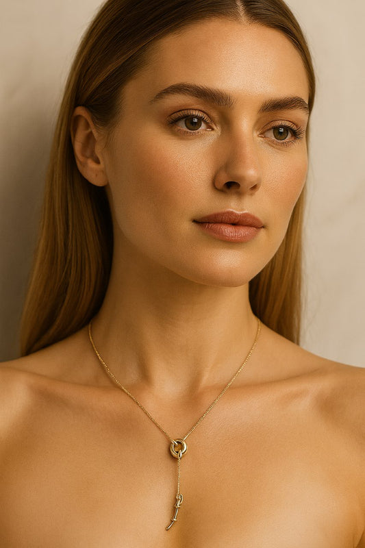 Silver Knot Lariat Necklace Y Necklace  Minimalist Modern Jewelry LN10117