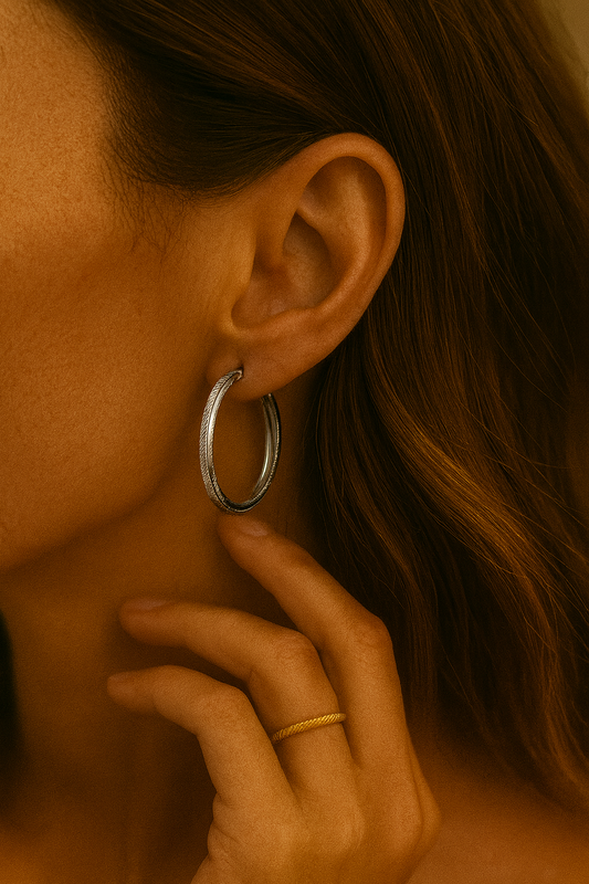Silver Textured Double Hoop Earrings LE10210