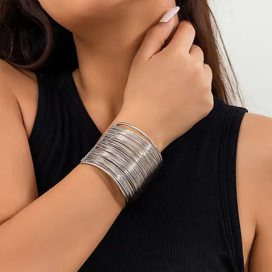Silver Ultra‑Wide Multi‑Strand Cuff Bracelet – Statement. LB10121