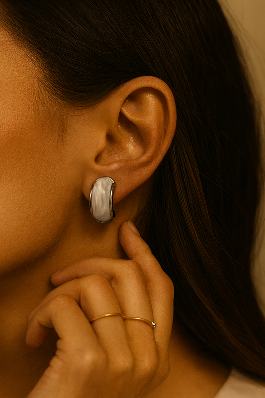 Silver White Enamel Chunky Huggie Earrings LE10216