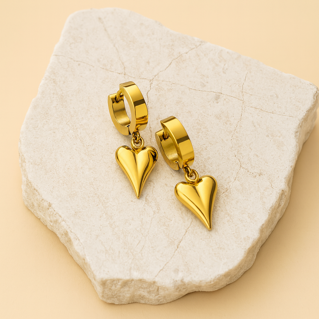 Sleek Heart Drop Huggie Earrings in Gold LE10270