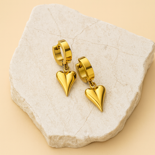 Sleek Heart Drop Huggie Earrings in Gold LE10270