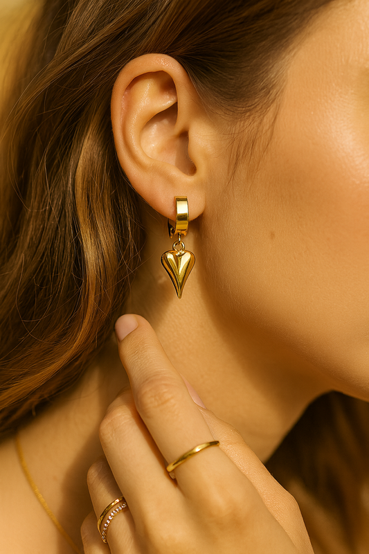 Sleek Heart Drop Huggie Earrings in Gold LE10270
