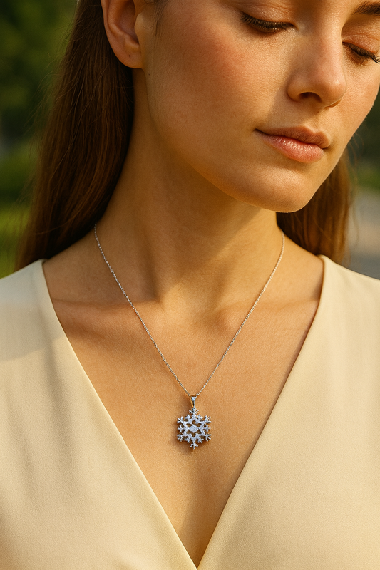 Snowflake Crystal Pendant Necklace in Silver LN10278