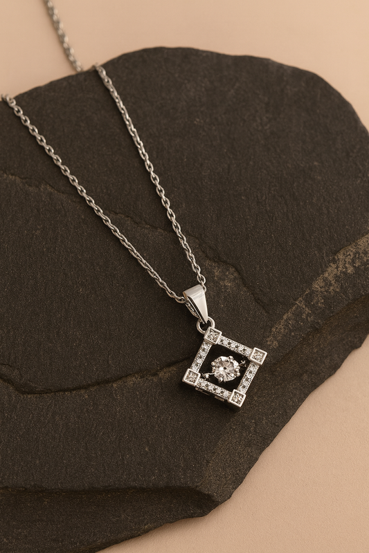 Square Halo Pendant Necklace in Silver LN10276