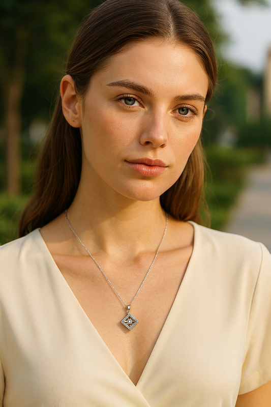 Square Halo Pendant Necklace in Silver LN10276