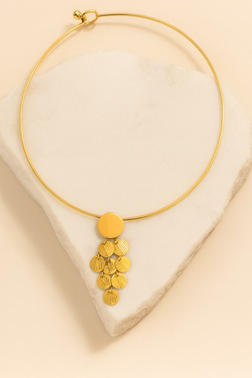 Statement Gold Choker Necklace with Layered Coin Charms – Bold Modern Jewelry LN10137
